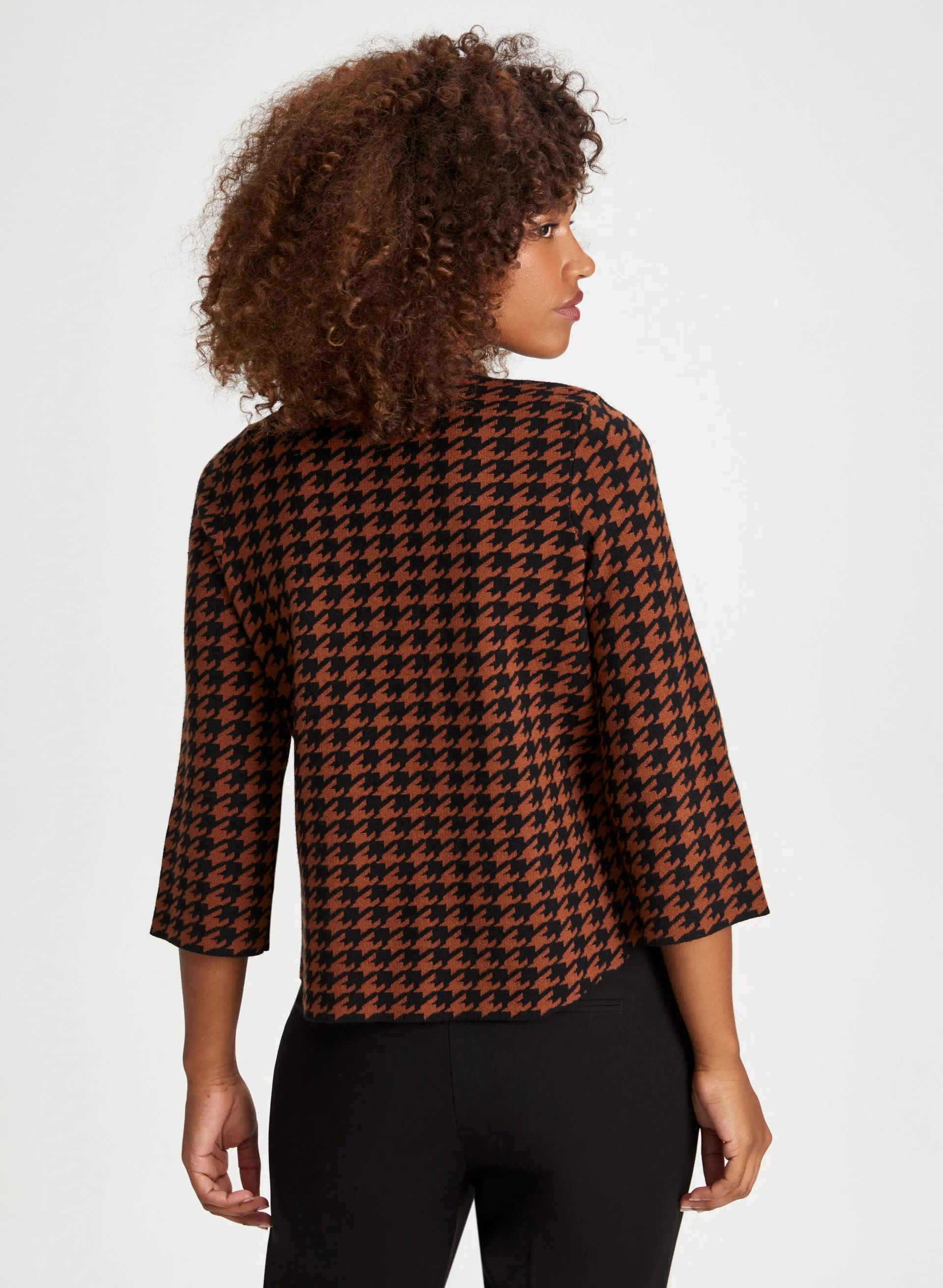 Houndstooth Mock Neck Cardigan