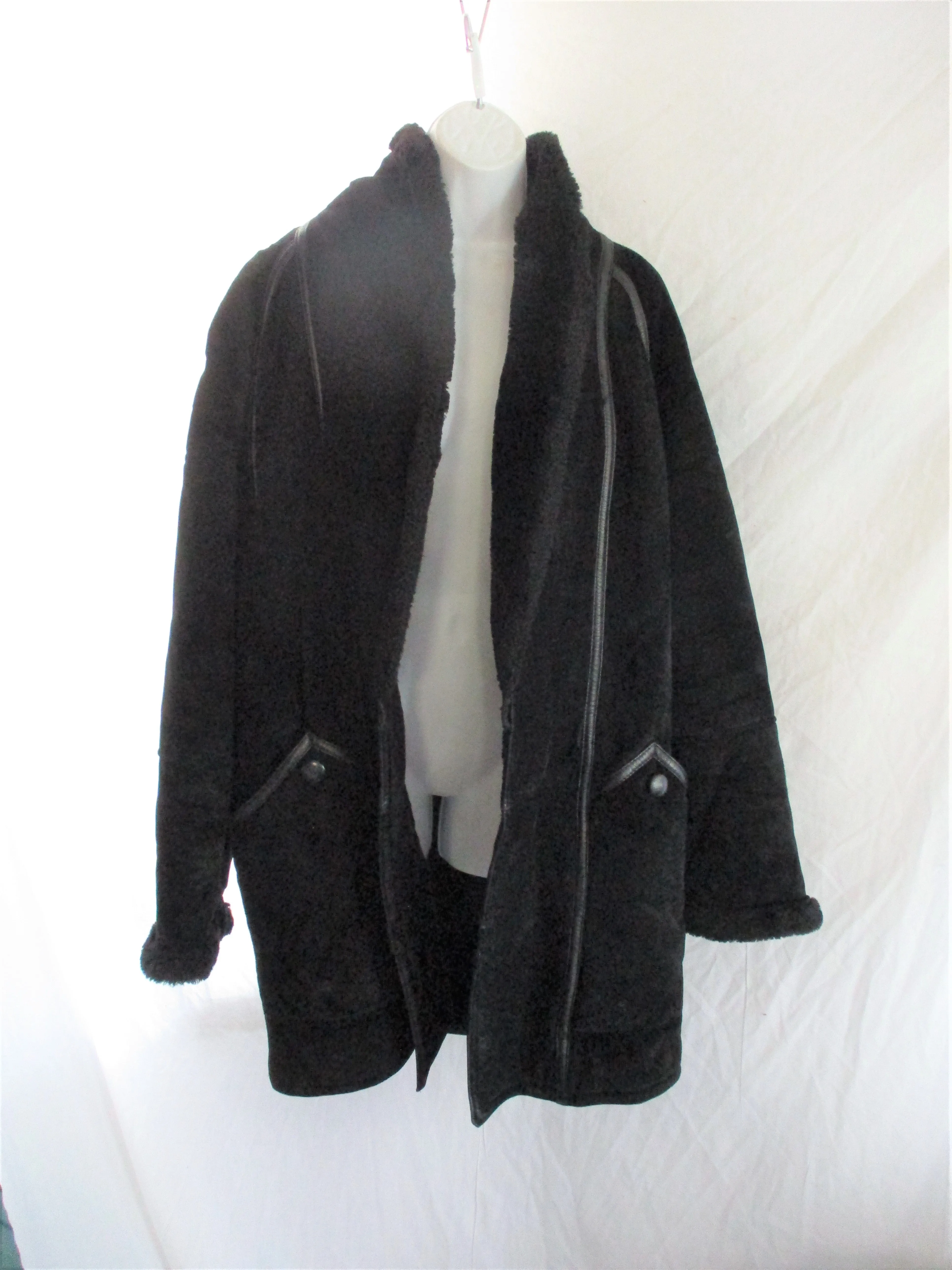 J. GALLERY SHEARLING PIG SUEDE Leather jacket coat BLACK M