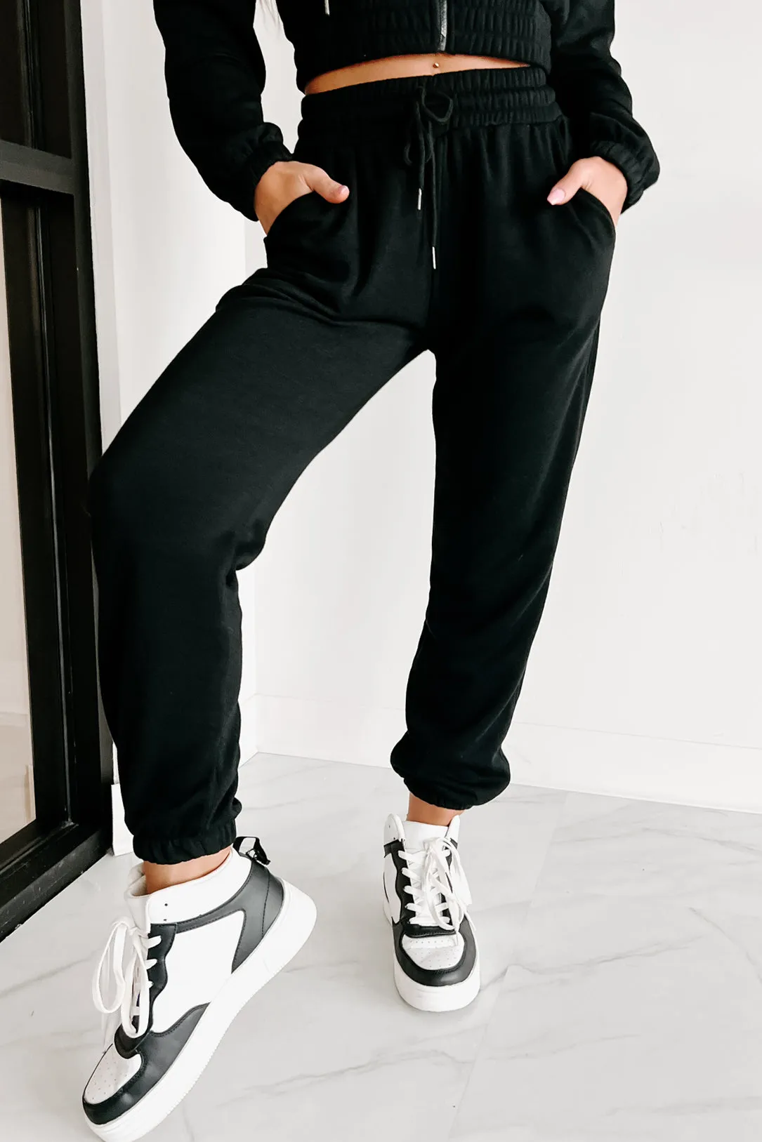 Just Playing Around Zip-Up Hoodie & Joggers Set (Black)