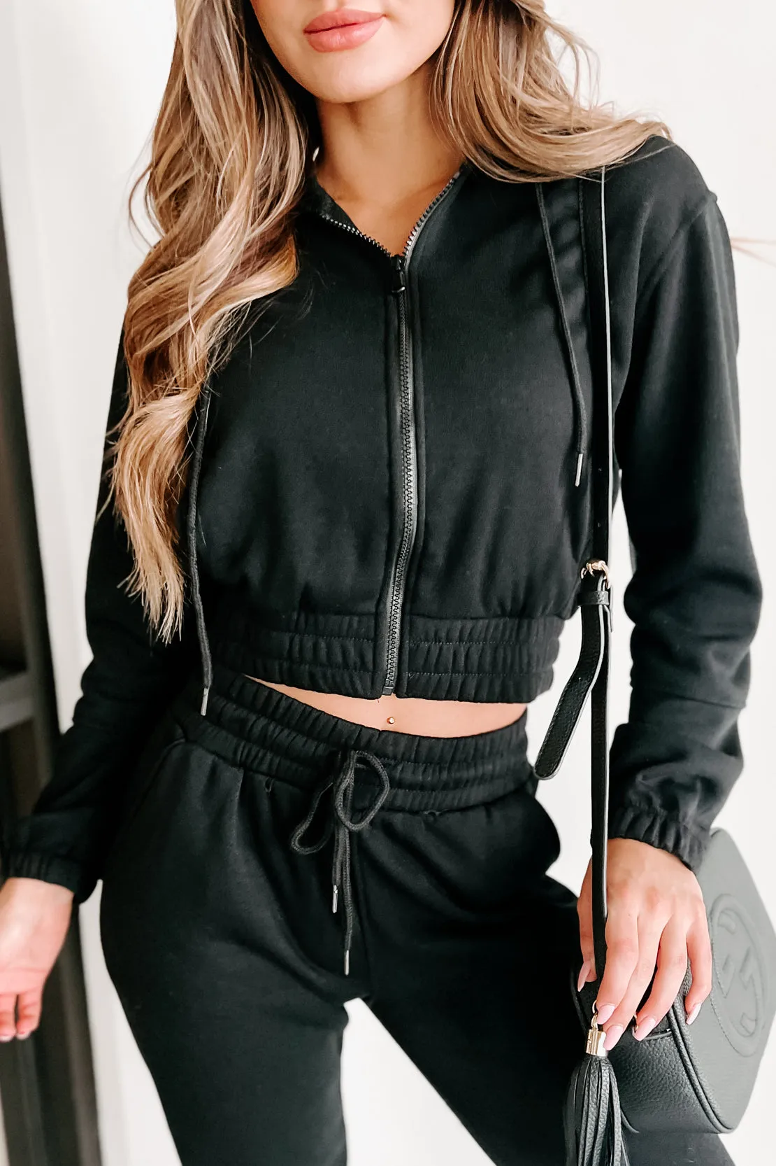 Just Playing Around Zip-Up Hoodie & Joggers Set (Black)