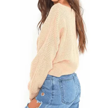 KNITTED WOMENS SWEATER WITH LACE-UP IN FRONT