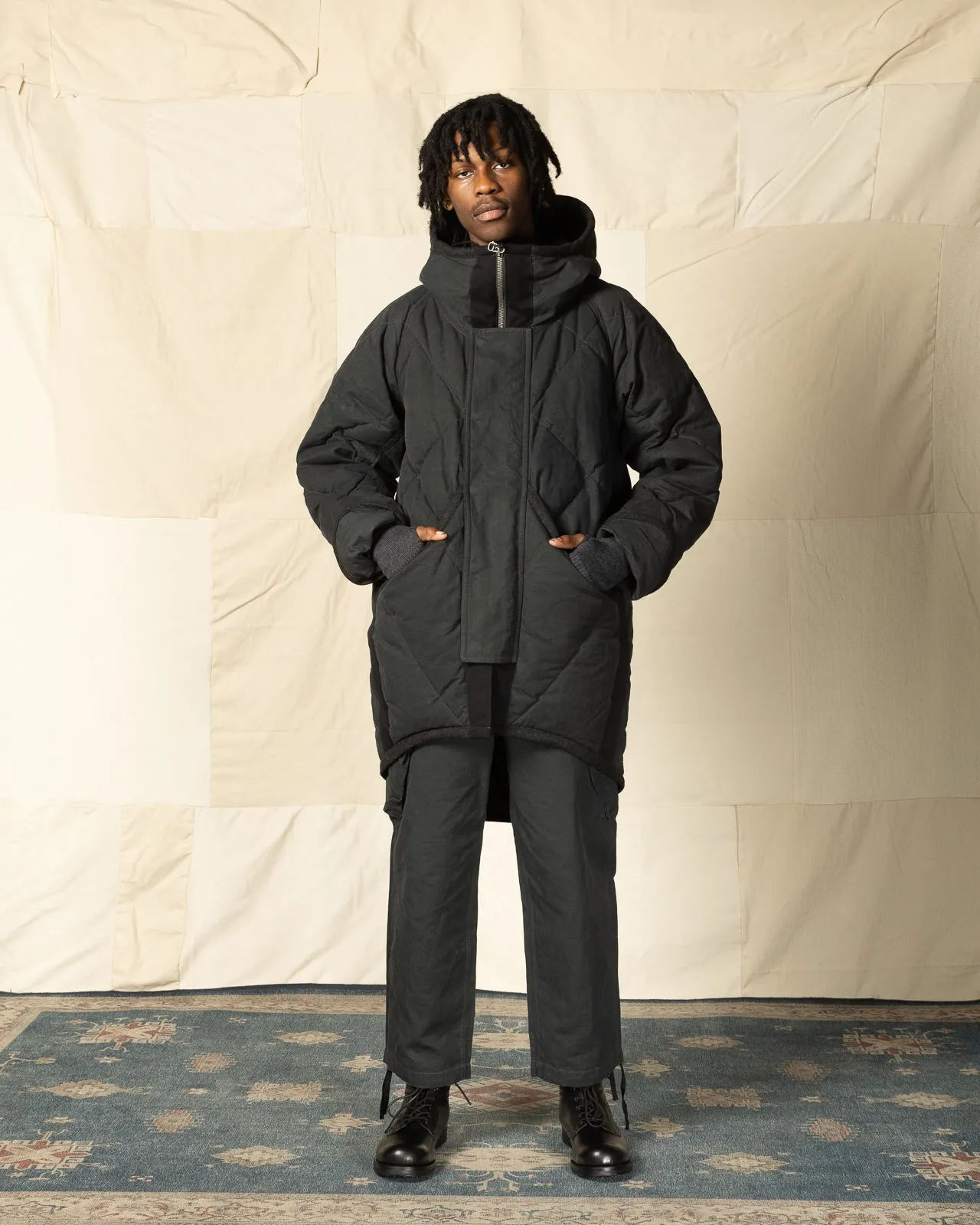 Lander Down Coat - Charcoal Halley Stevenson "Military Finish" Waxed Cotton