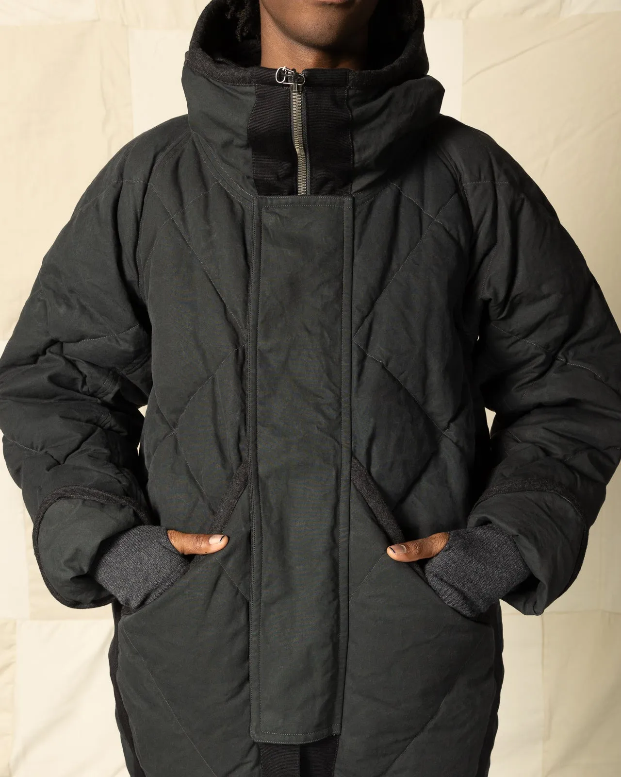 Lander Down Coat - Charcoal Halley Stevenson "Military Finish" Waxed Cotton