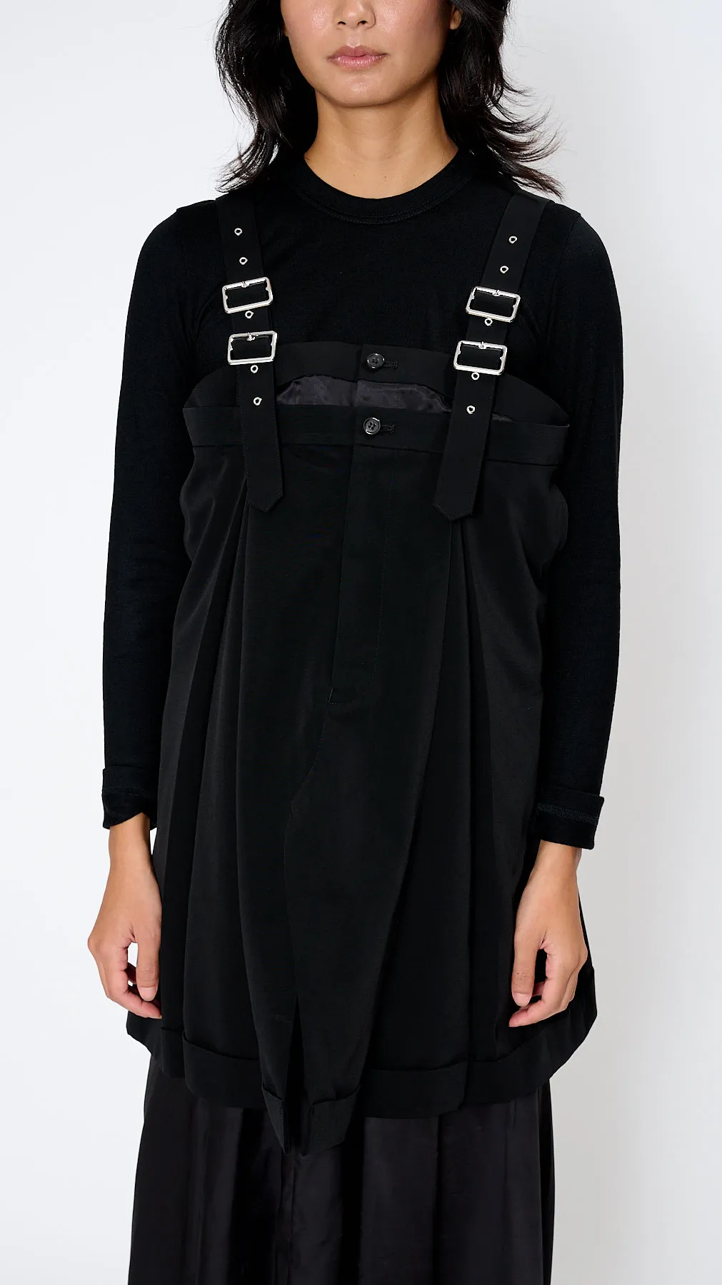 Layered Suspender Dress in Black