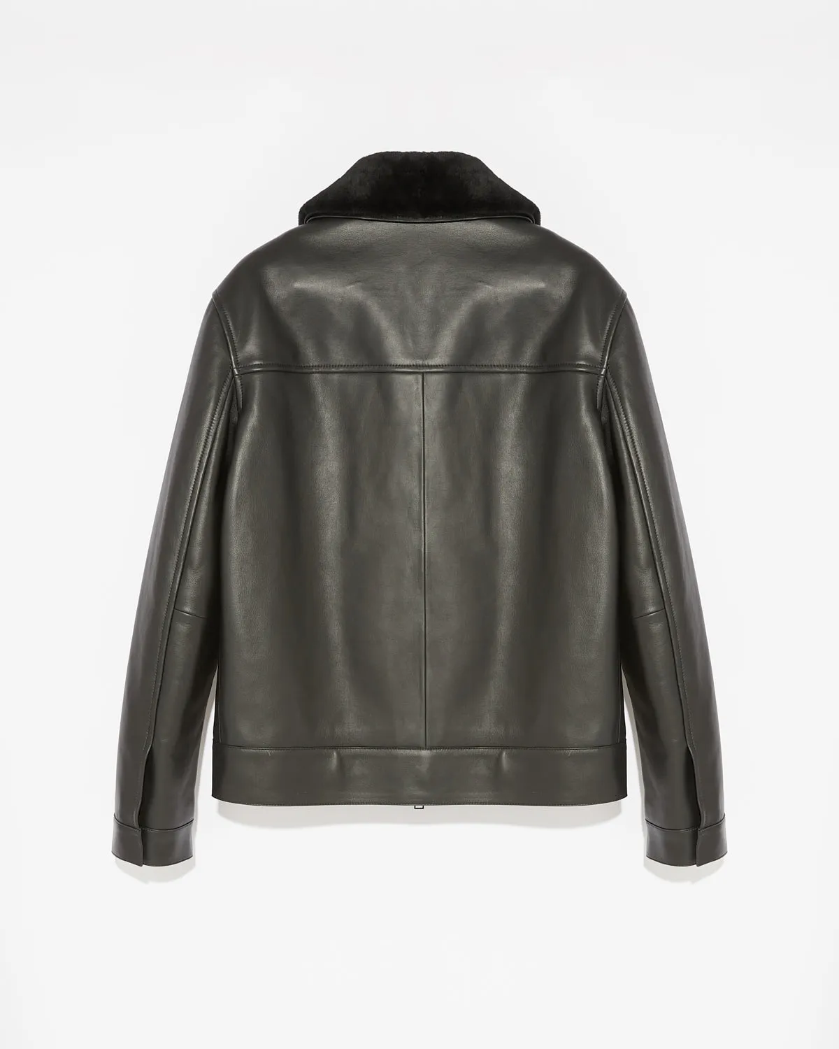 Leather jacket with shearling collar