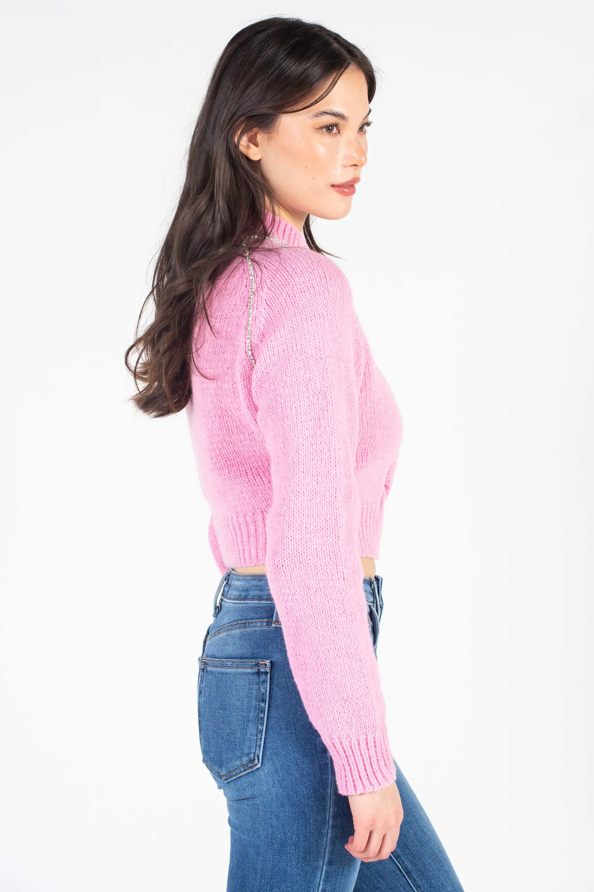 Liza Rhinestone Cable Knit Sweater