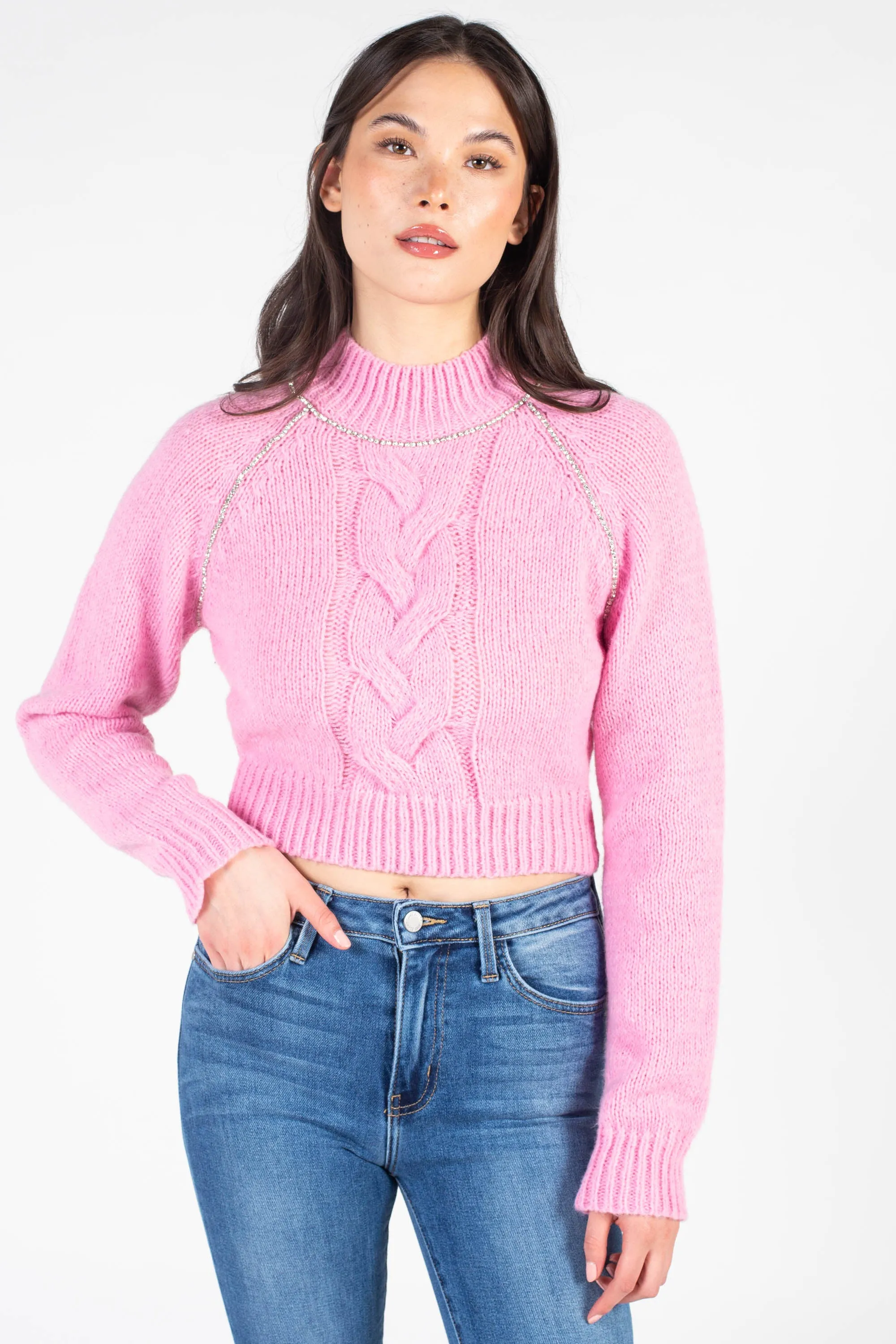 Liza Rhinestone Cable Knit Sweater