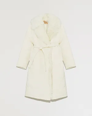 Long belted down jacket with shearling Toscana trim