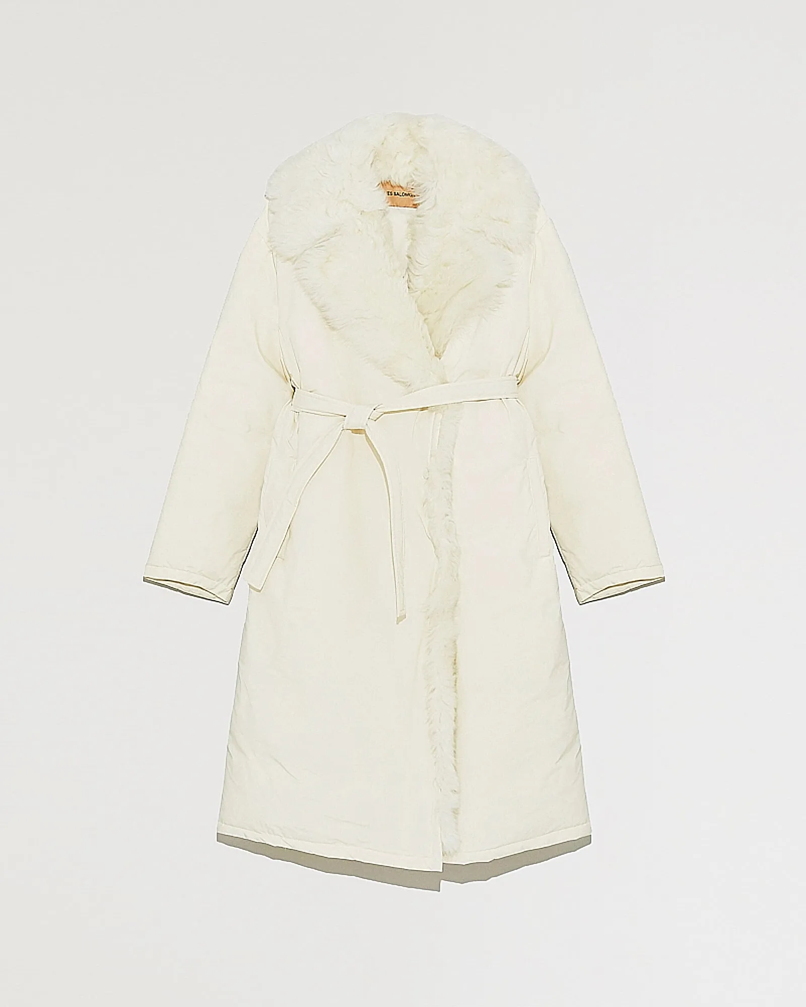 Long belted down jacket with shearling Toscana trim