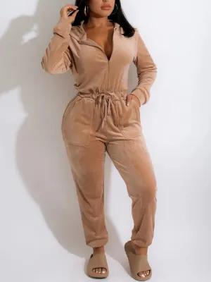 Long Sleeve Drawstring Waist Long Pants Jumpsuits