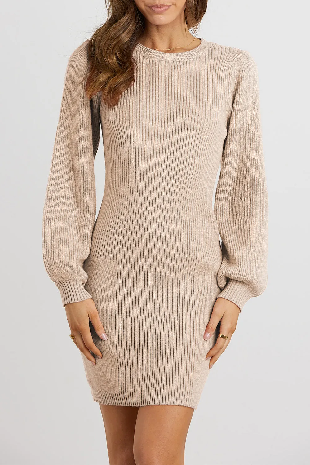 Long Sleeve Knitted Bodycon Mini Dress