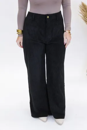 Loyalty Corduroy Wide Leg Pants- Black