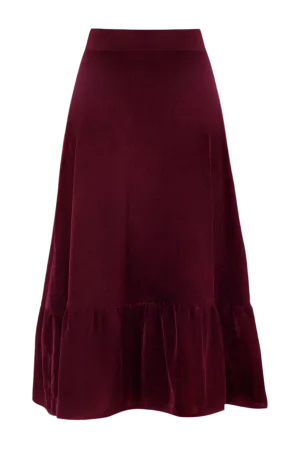 Mahtab Velvet Skirt - Burgundy by Rosewater House