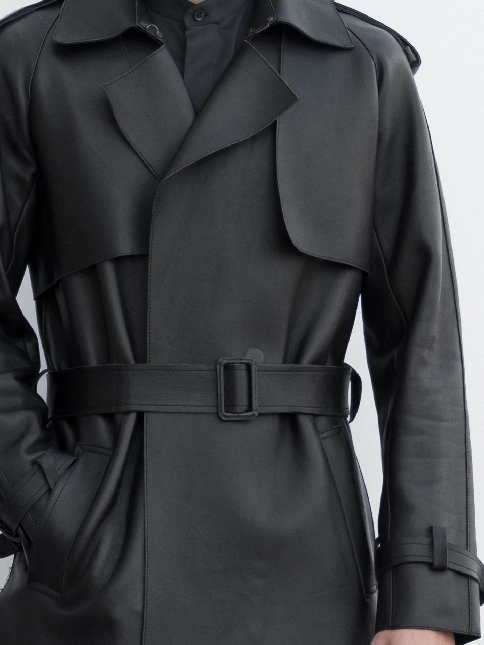 Matrix Black Leather Trench Coat