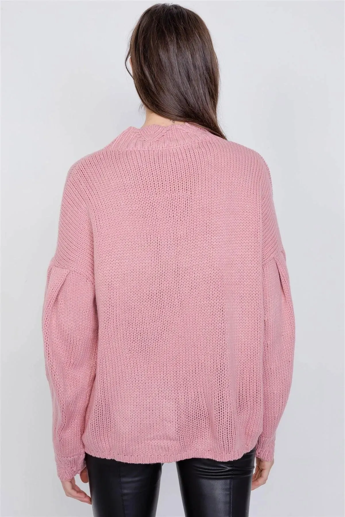 Mauve Crotchet Knit Drop Shoulder Casual Oversized Sweater /2-2-1