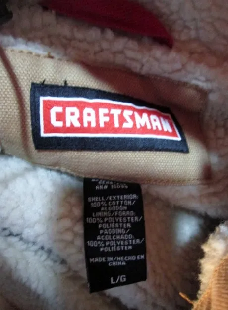 MENS CRAFTSMAN Canvas Chore Coat Work Jacket Hood Lined Brown L / G Shearling