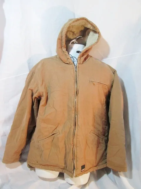 MENS CRAFTSMAN Canvas Chore Coat Work Jacket Hood Lined Brown L / G Shearling