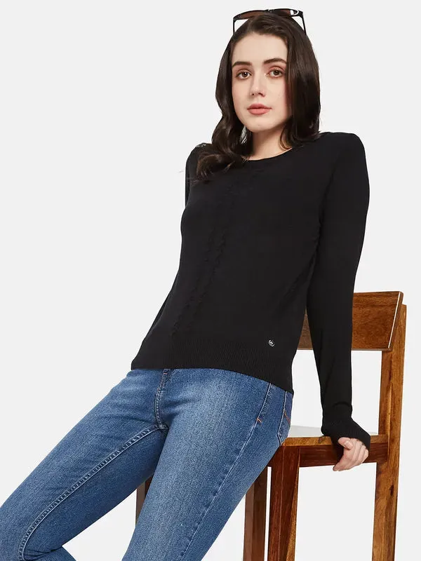 Mettle Women Black Cable Knit Pullover