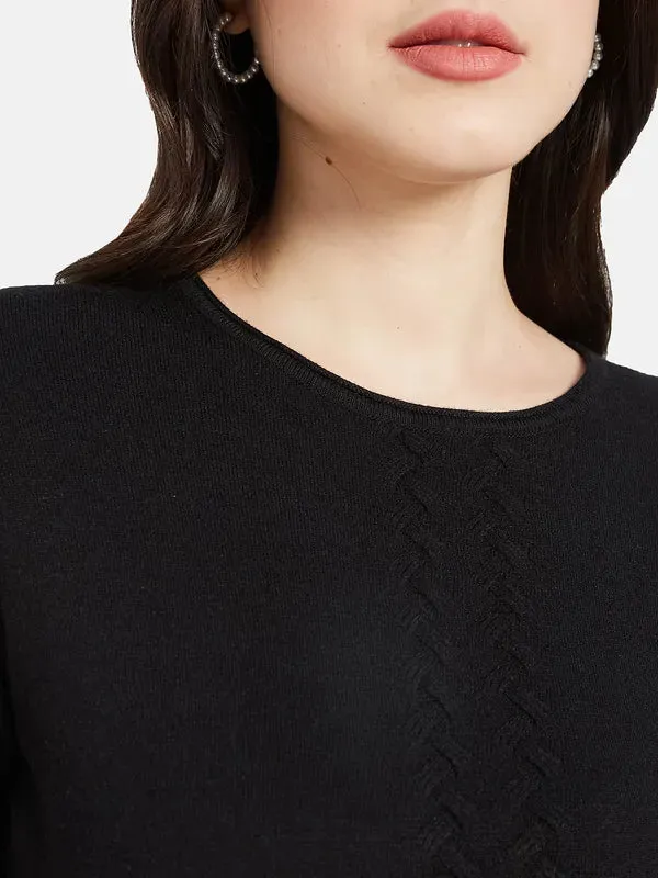 Mettle Women Black Cable Knit Pullover