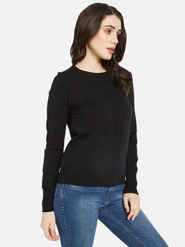 Mettle Women Black Cable Knit Pullover