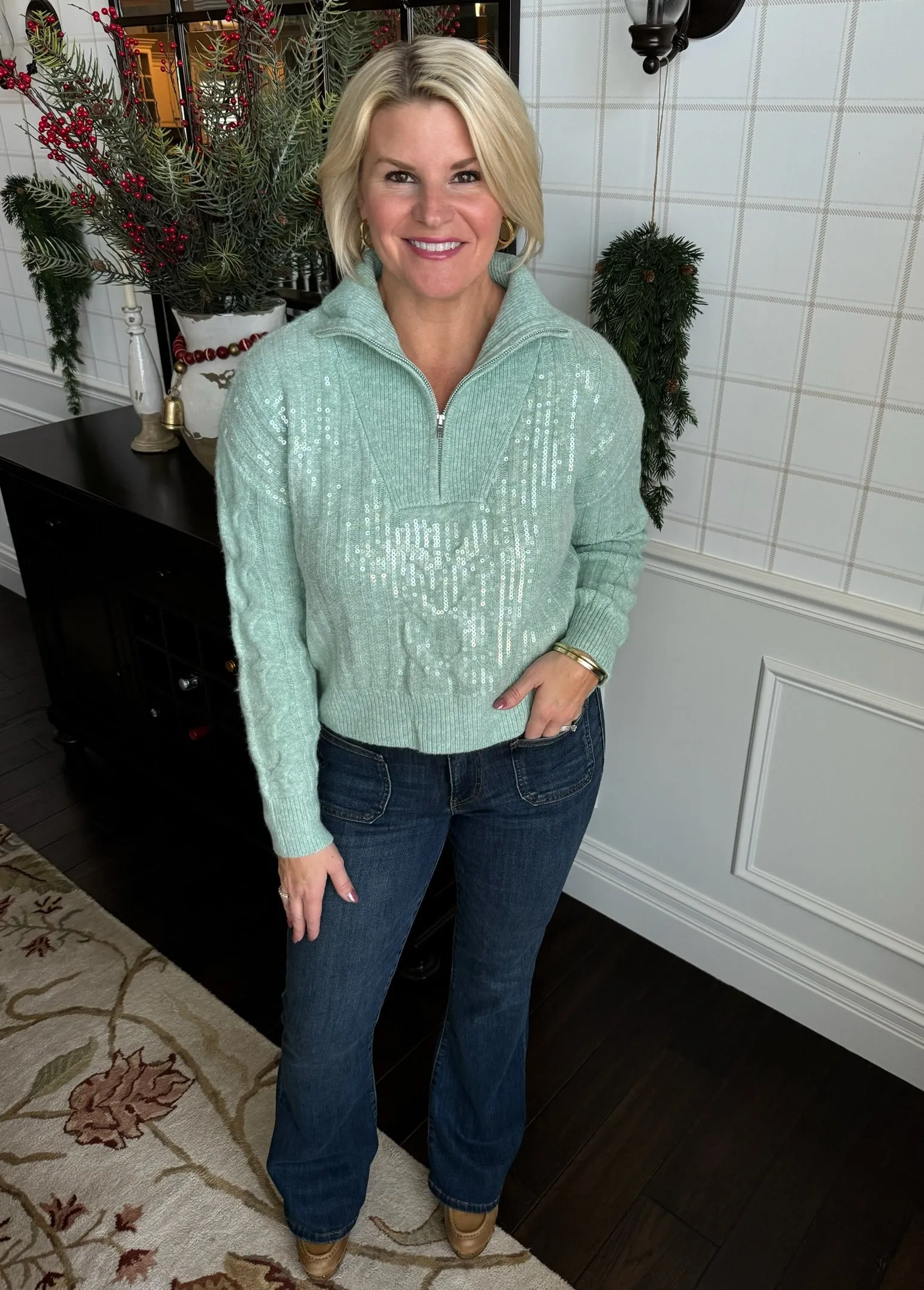 Mint Sequin Sweater