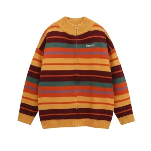 Multi-color stripe zip front cardigan