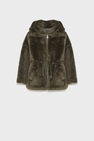 Oversized hooded coat in merino lambskin