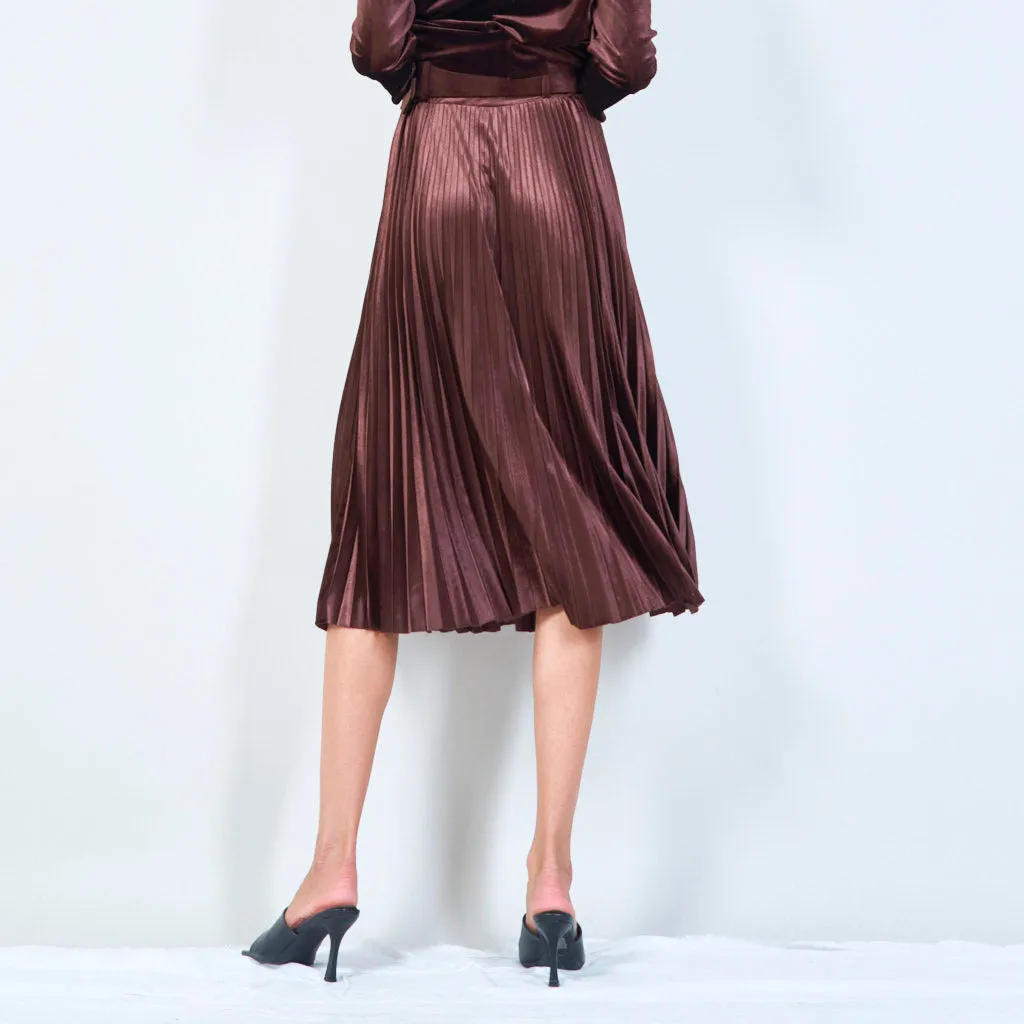 Pleated midi velvet skirt with belt wholesale