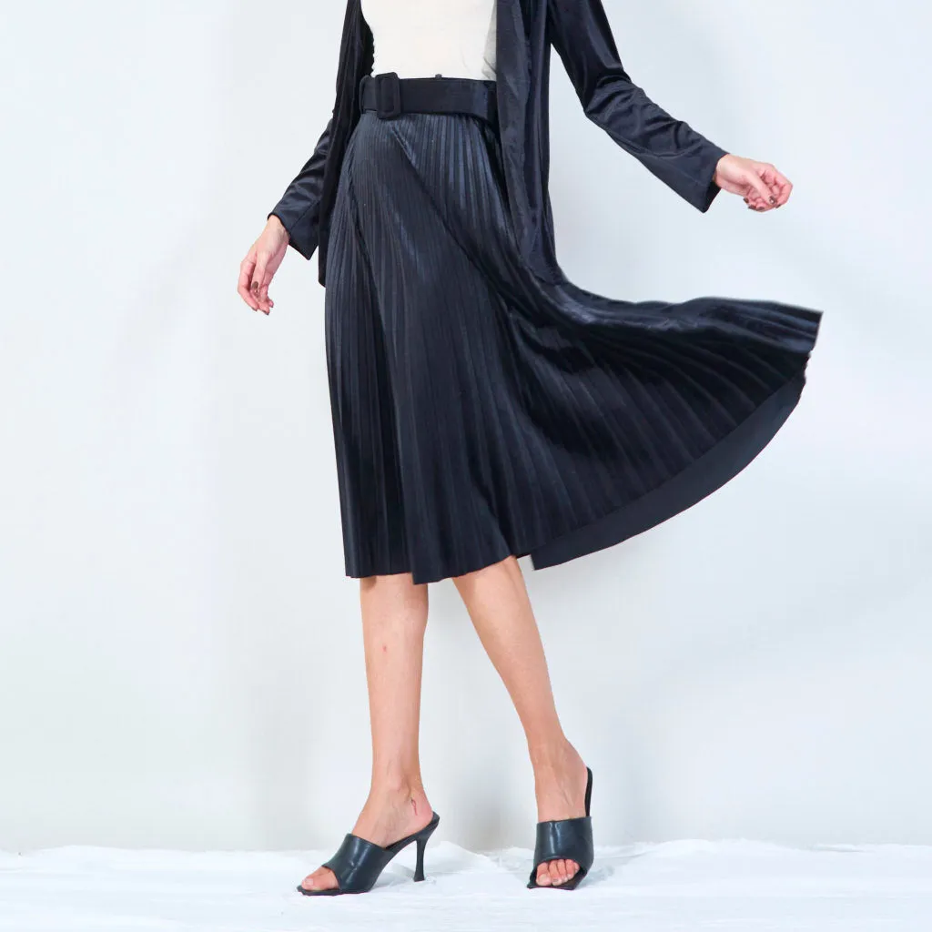 Pleated midi velvet skirt with belt wholesale