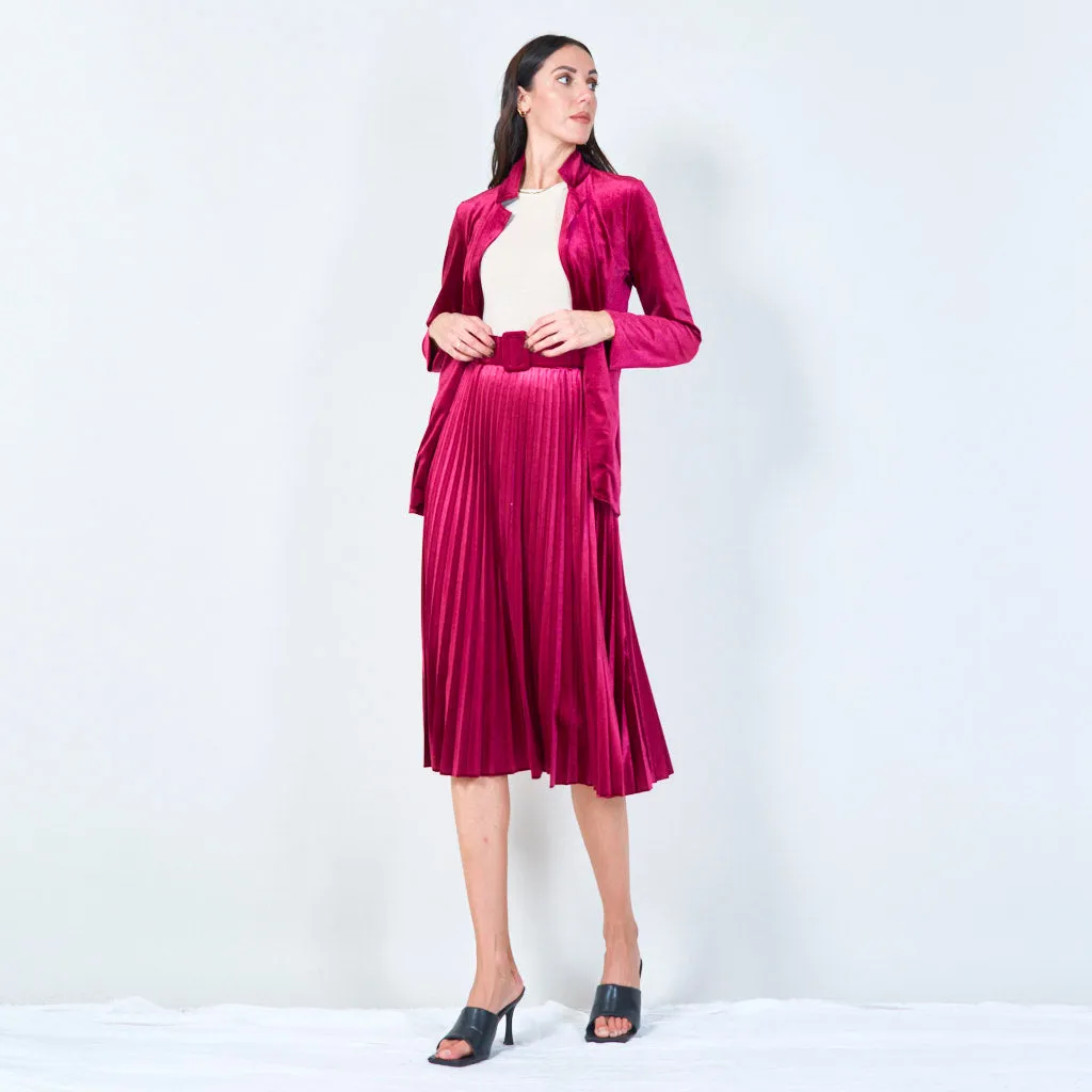 Pleated midi velvet skirt with belt wholesale