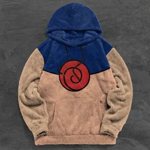 Retro Colorblock Trendy Graphic Plush Hoodies