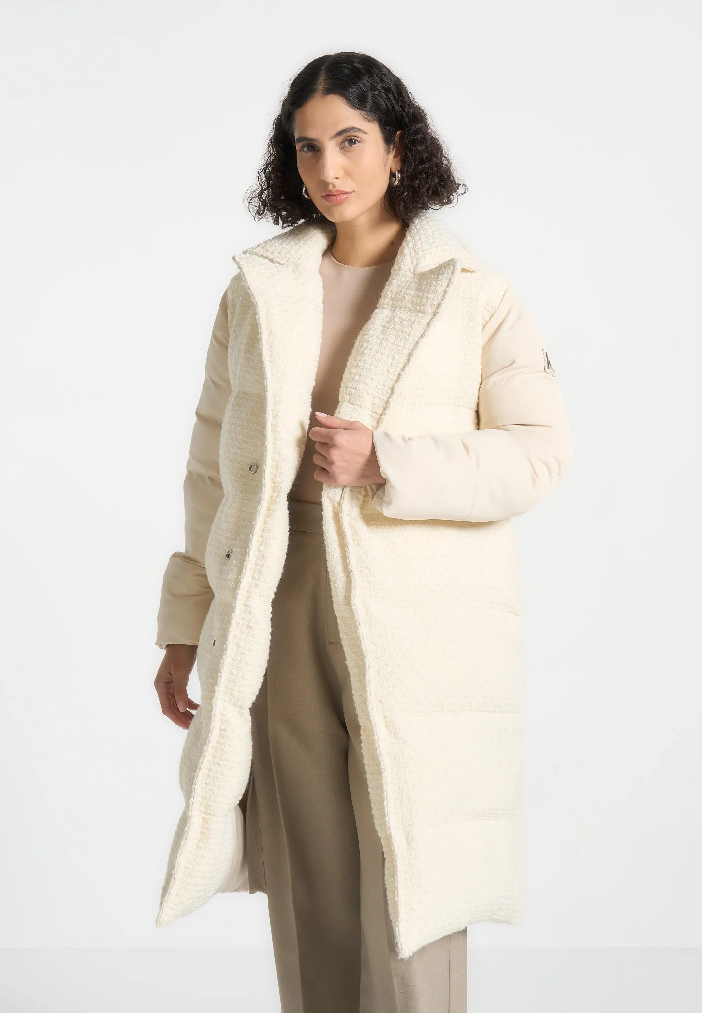 Reversible Boucle Longline Puffer Coat - Cream