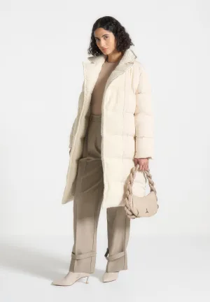 Reversible Boucle Longline Puffer Coat - Cream