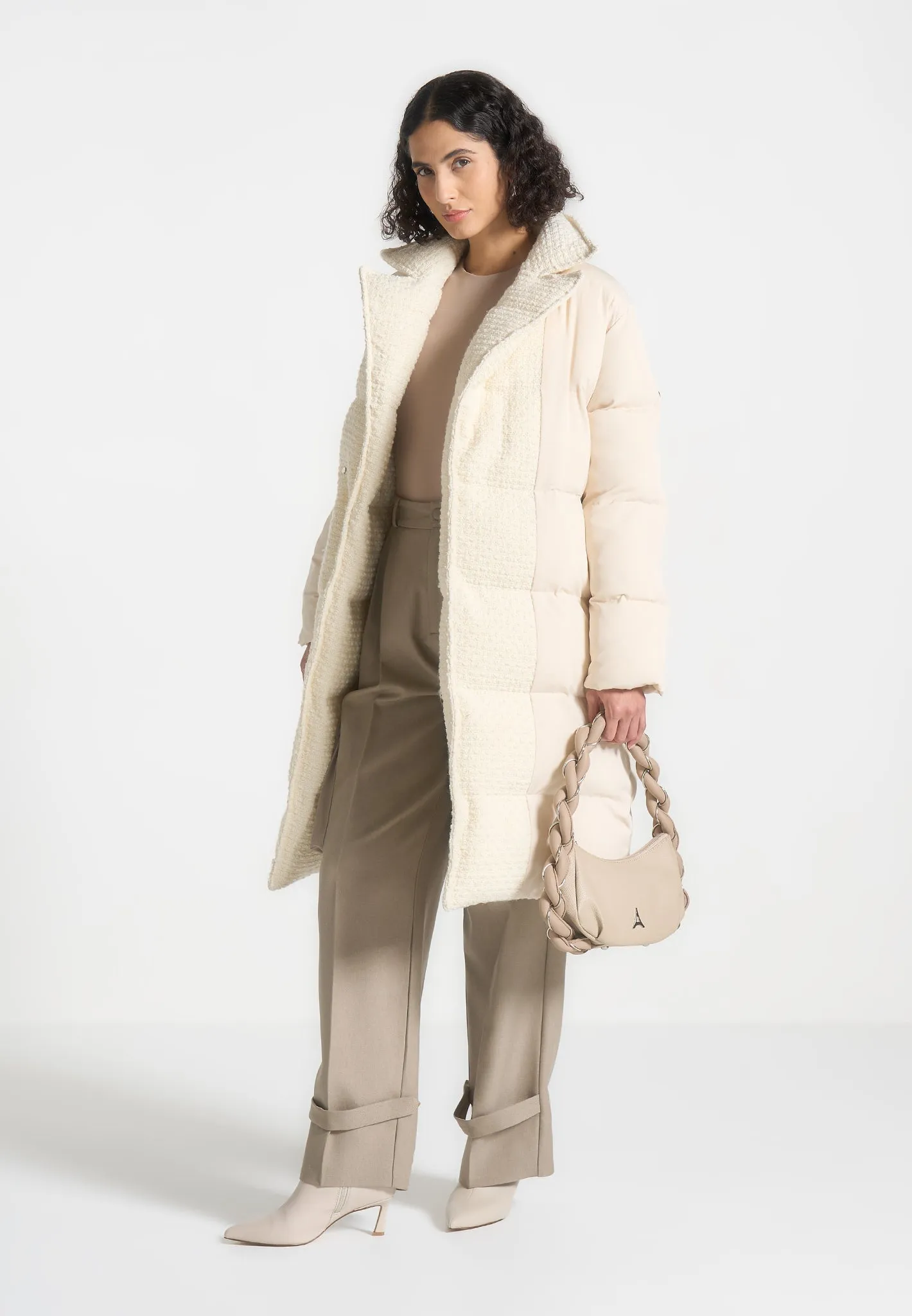 Reversible Boucle Longline Puffer Coat - Cream