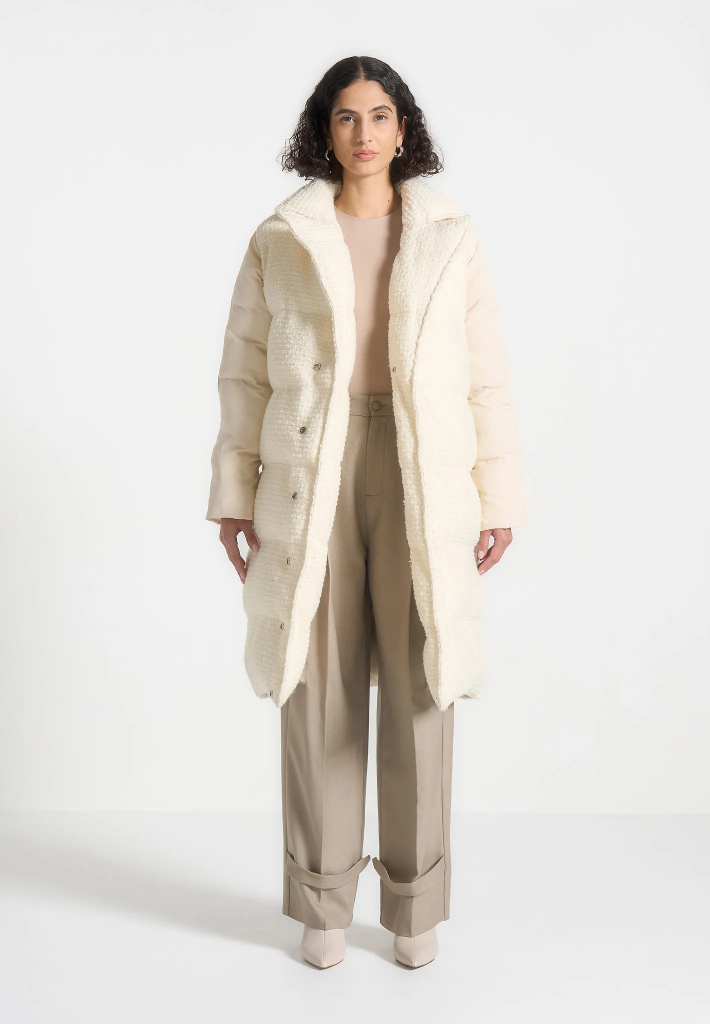 Reversible Boucle Longline Puffer Coat - Cream