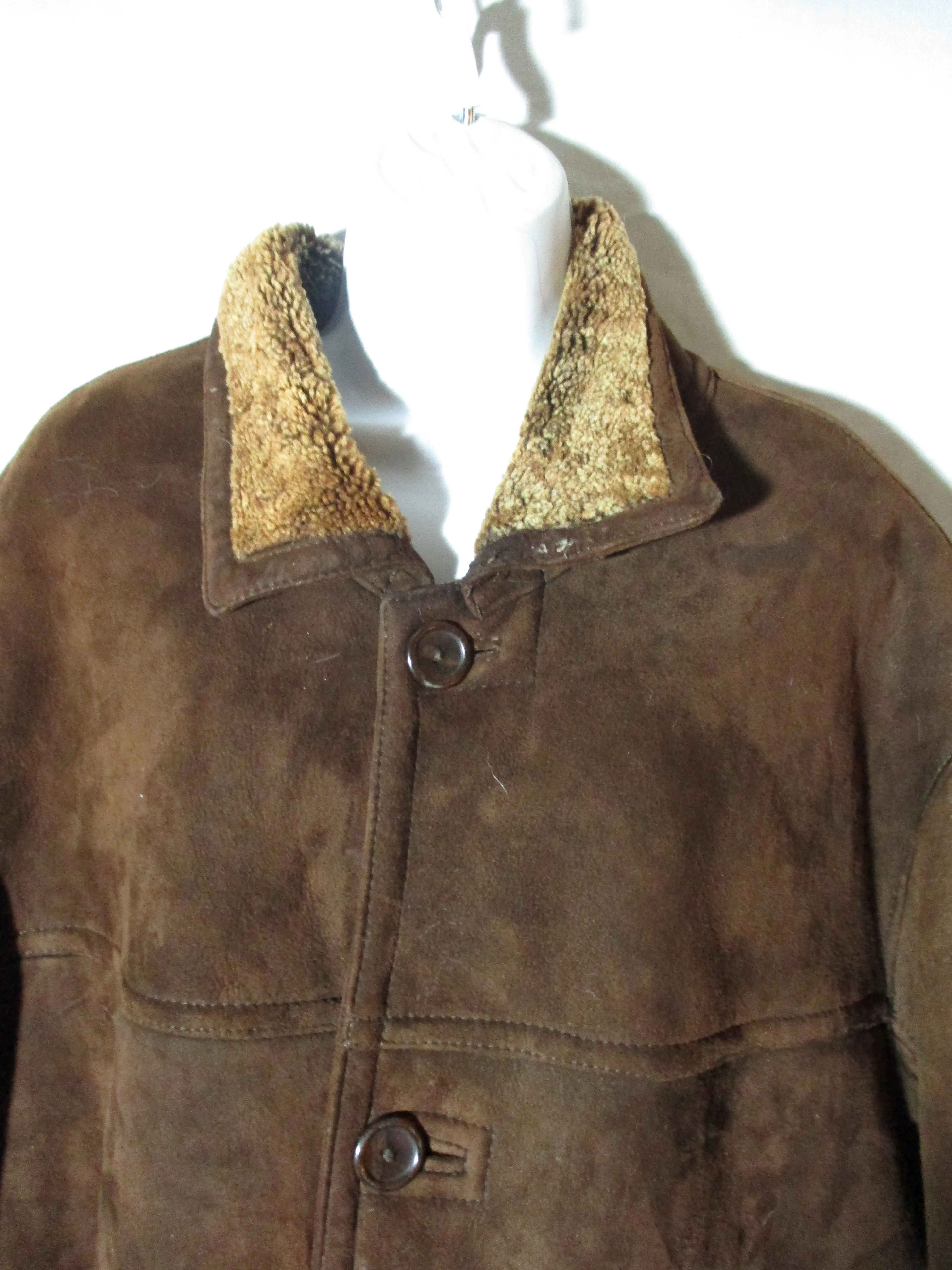 RICHARDS GREENWICH SHEARLING SUEDE Leather jacket coat Sheepskin DARK BROWN SNOW