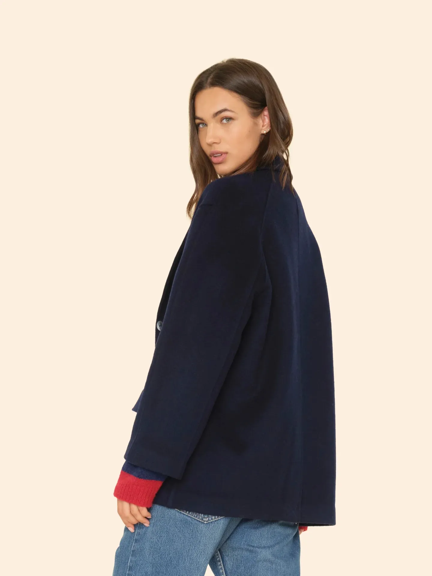 ROWAN Felted Wool Blend Jacket in Dark Navy