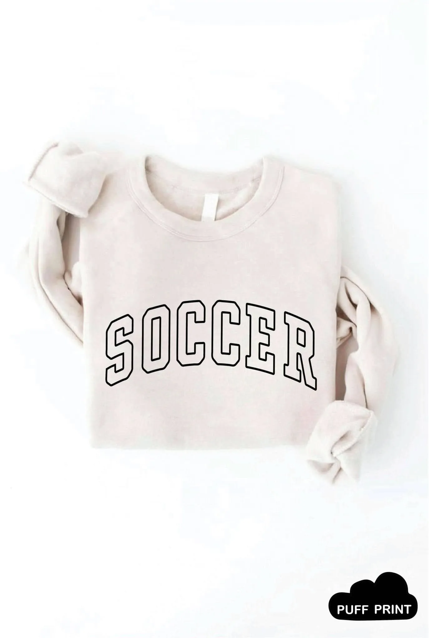 SOCCER Puff Print Graphic Sweatshirt - Vintage White