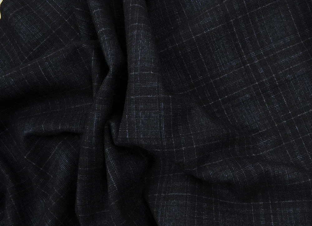 Softest Indigo & Cornflower Blue Plaid Wool Blend (Made in Italy)