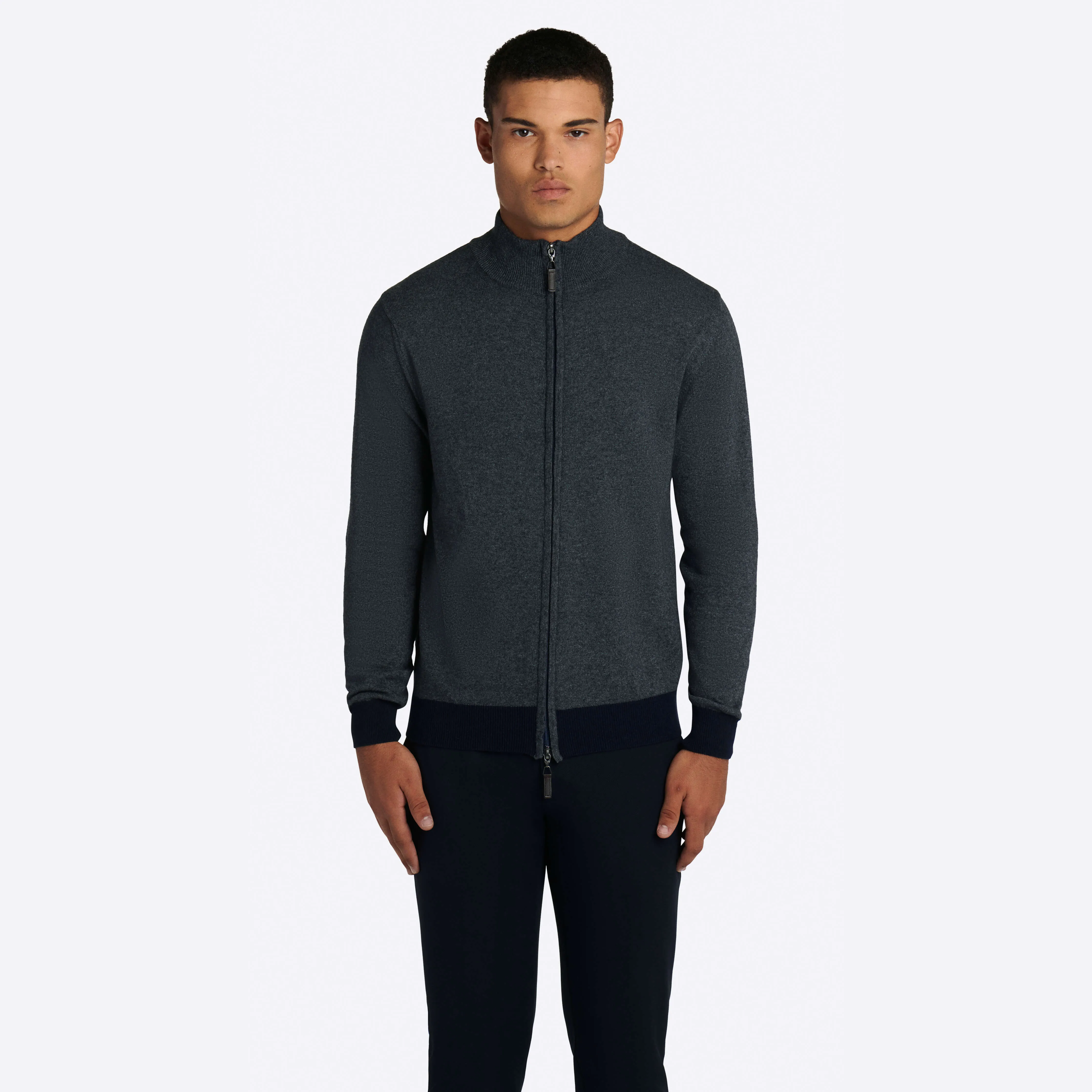 Solid Full Zip Mock Neck Sweater