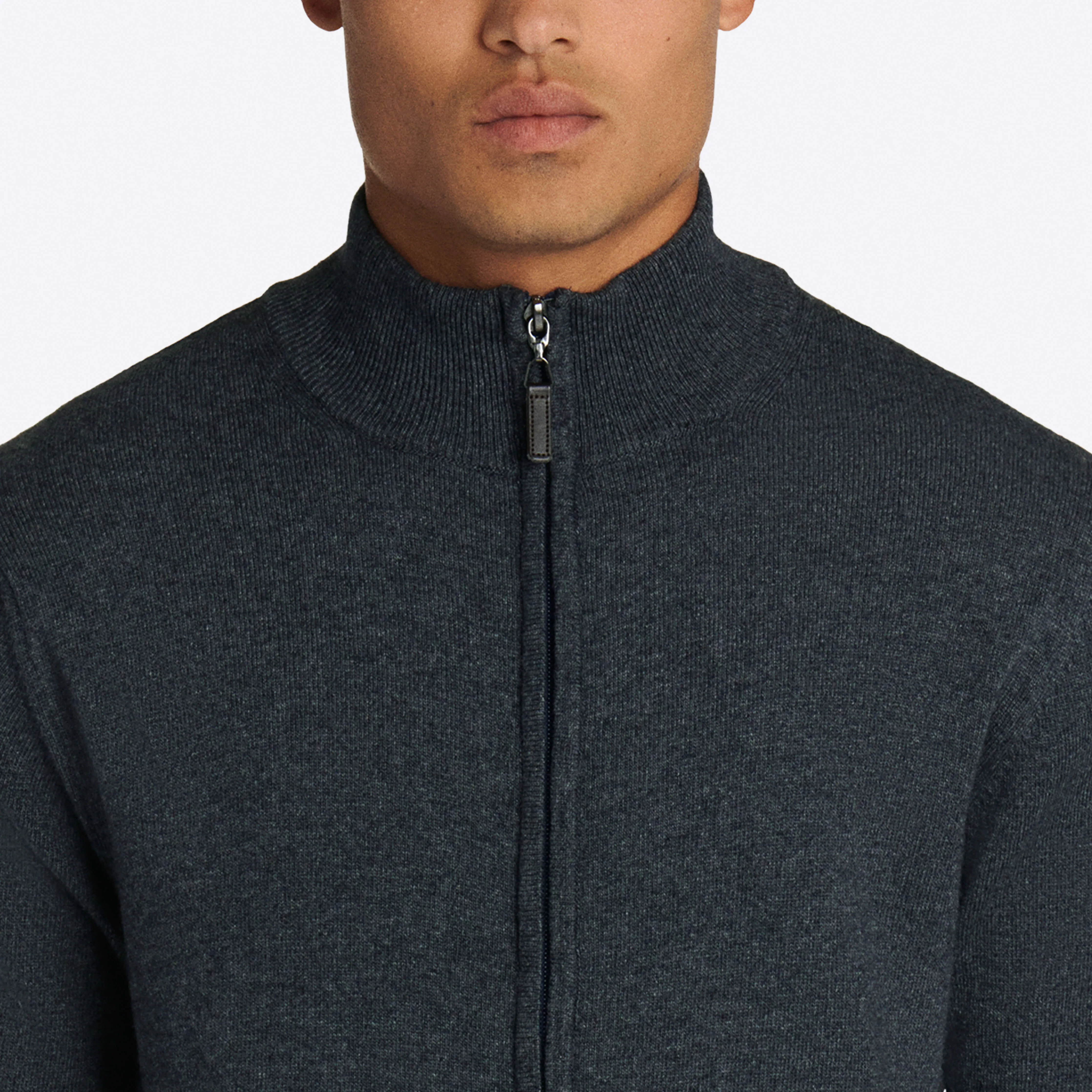 Solid Full Zip Mock Neck Sweater