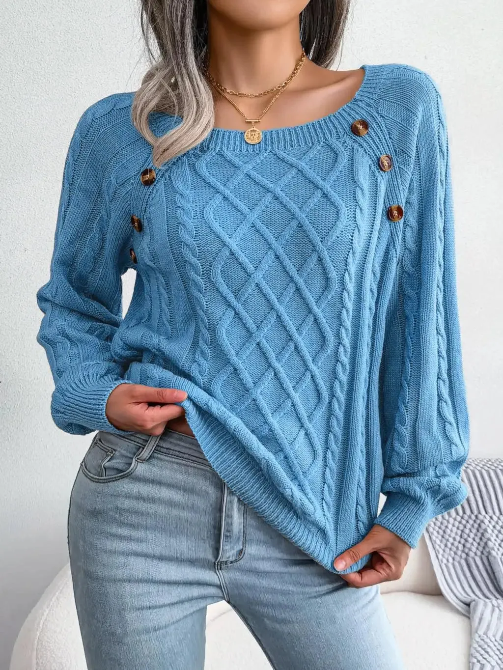 Square Collar Knitted Pullover Sweater