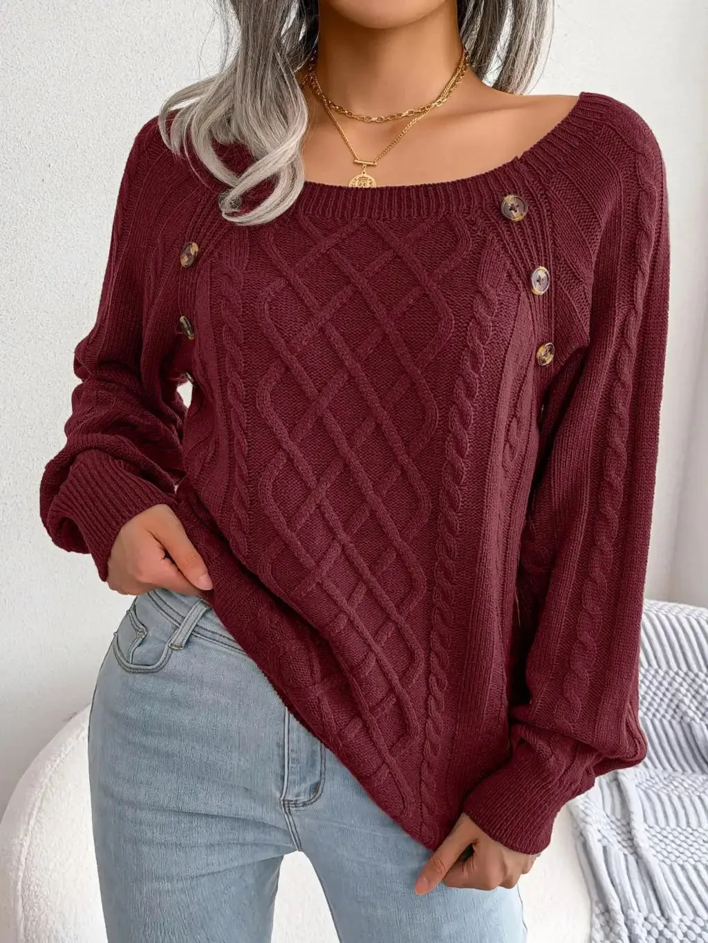 Square Collar Knitted Pullover Sweater