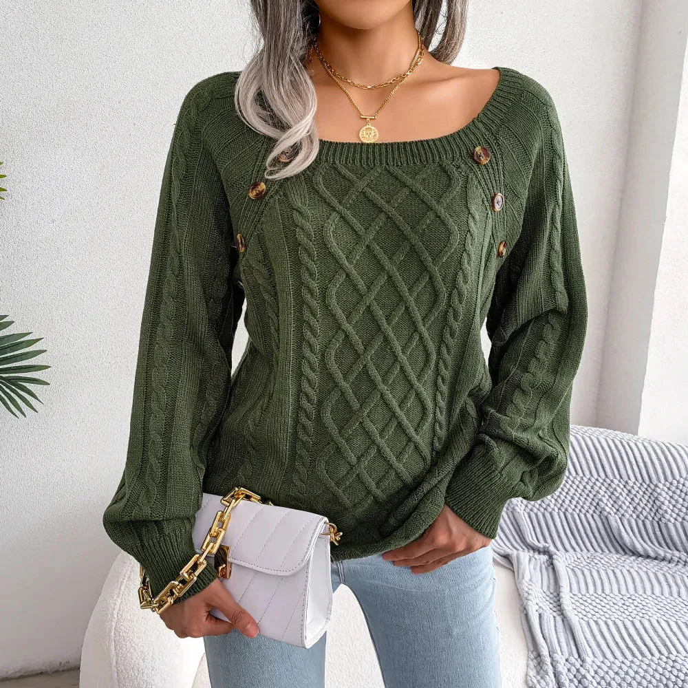 Square Collar Knitted Pullover Sweater