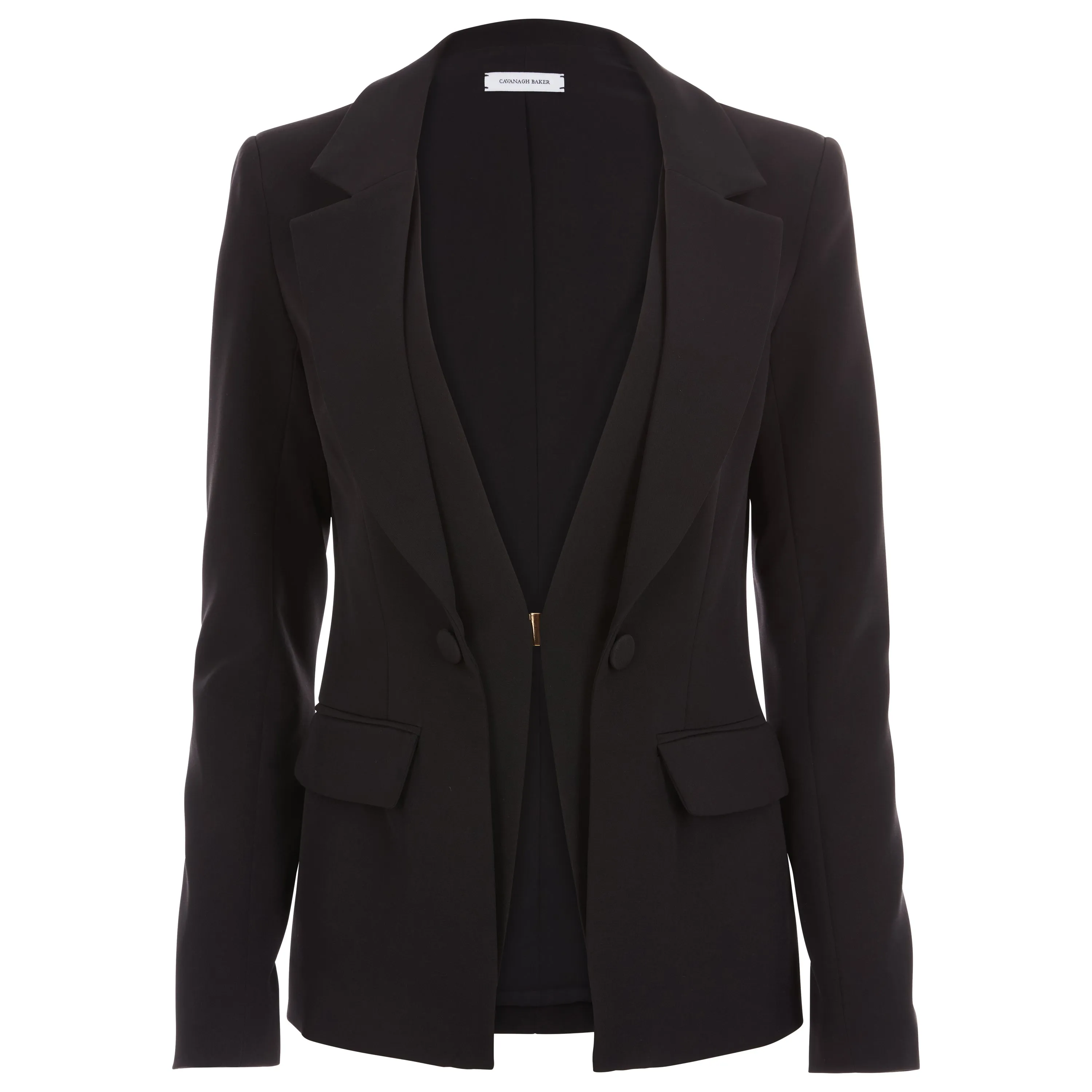 Stretch Wool Crepe Two Layer Blazer Black