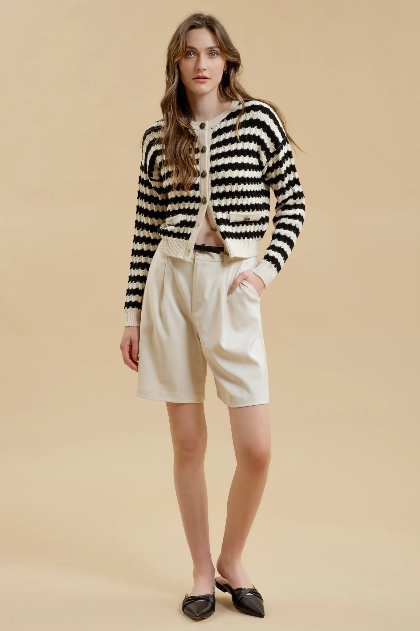 STRIPE CREW NECK KNIT CARDIGAN