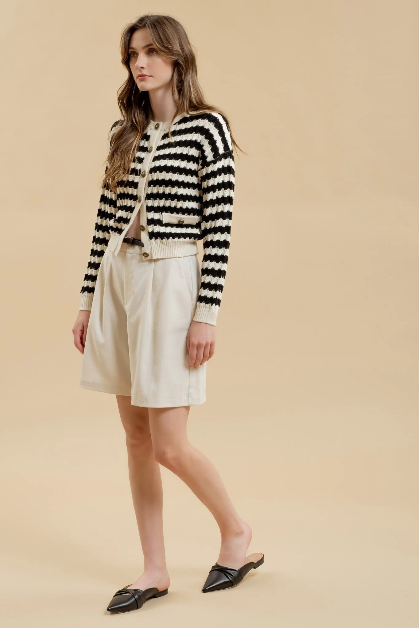 STRIPE CREW NECK KNIT CARDIGAN