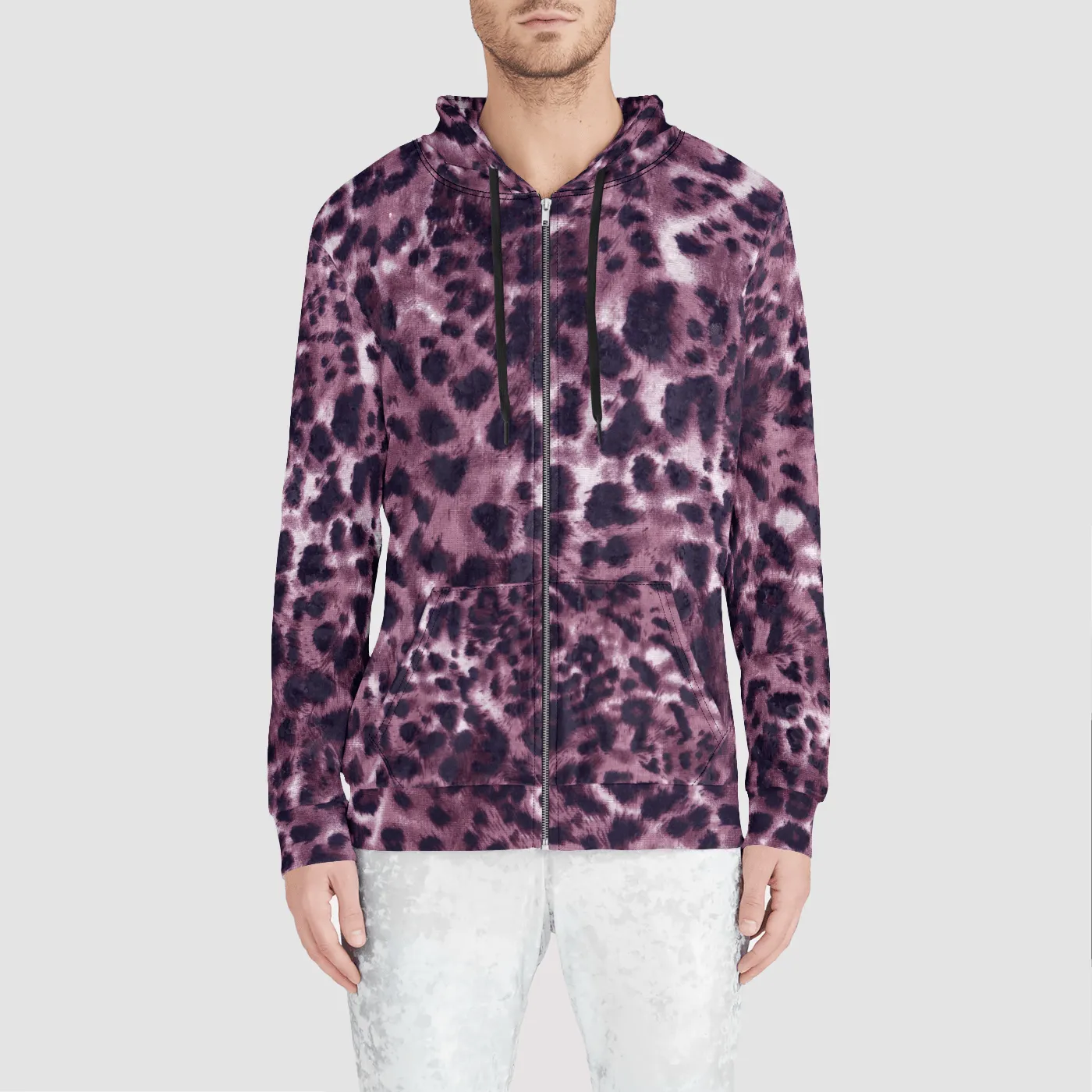 Sugar Plum Leopard Unisex Zip Velvet Hoodie