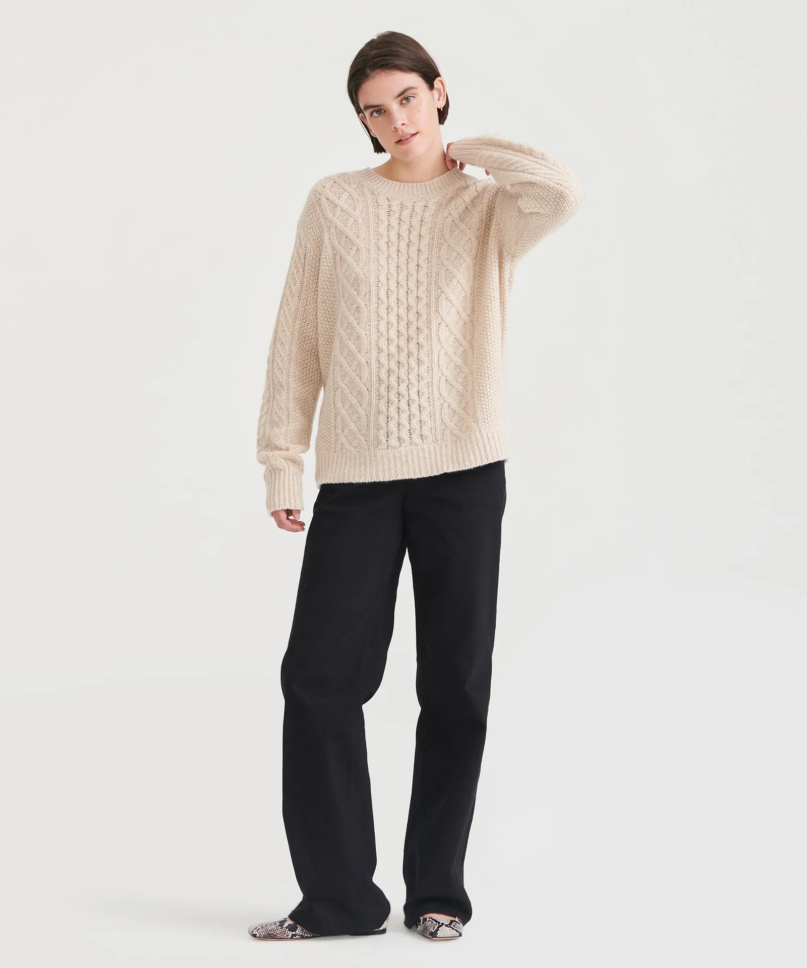 Super Luxe Cashmere Cable Crewneck Sweater