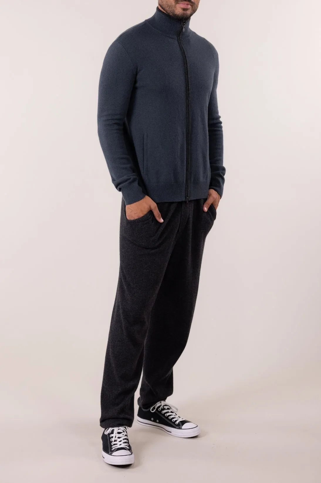 SUSTAINABLE CASHMERE CONTRAST ZIP CARDIGAN